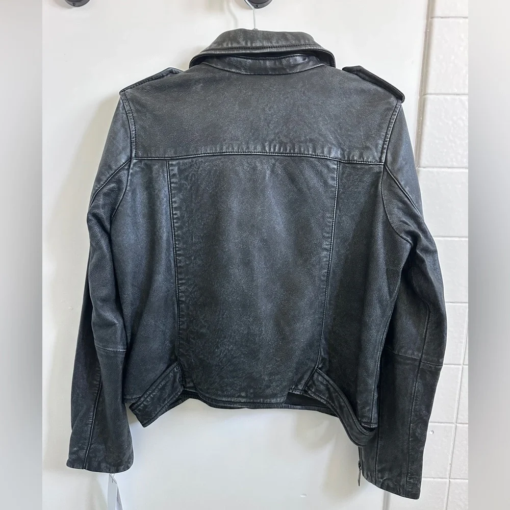 DKNY Jeans Charcoal Leather Moto Jacket - Picture 8 of 16
